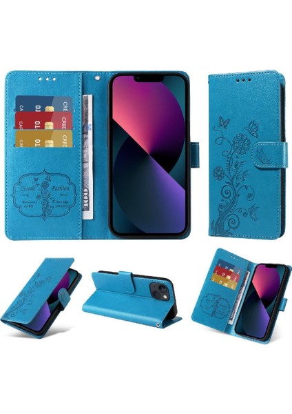 IPhone 13 Mini Çiçek Kart Yuvaları Deri Flip Case Için Flip Case (Yurt Dışından)