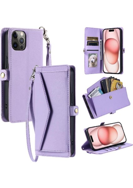 Cüzdan Crossbody Kılıf IPhone 12 Pro Max Kart Tutucu Fermuar Faturaları Yuvası (Yurt Dışından)