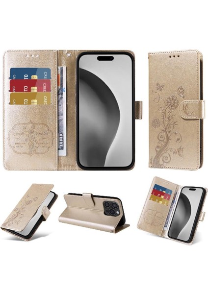 IPhone 16 Için Flip Case Pro Max Çiçek Cardyuvaları Deri Flip (Yurt Dışından)