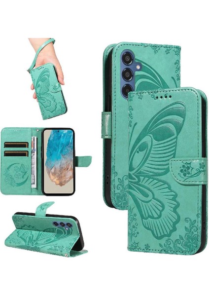 Galaxy M35 Ayrılabilir El Kayışı Kabartmalı Kelebek Için Flip Case (Yurt Dışından)
