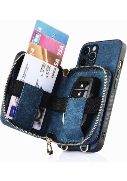 IPhone 12 Için Kılıf Pro Max Standı Premium Deri Ayarlanabilir Kordon 7 Kart (Yurt Dışından)