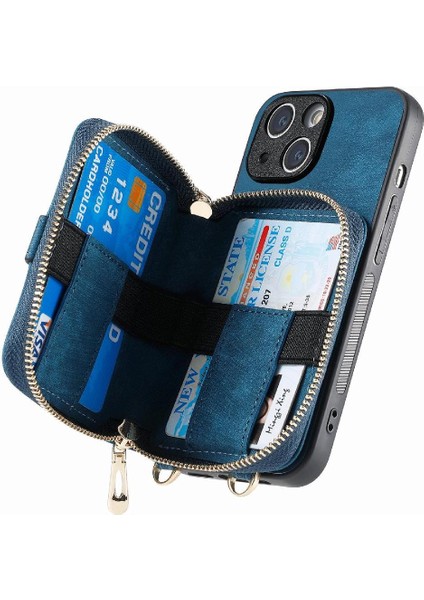 IPhone 14 Için Kılıf Fermuar Kapatma Standı Premium Deri 7 Kart Yuvaları (Yurt Dışından) modelleri