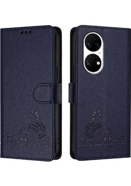 Huawei P50 Pro Cüzdan Kapak Çevirin Kart Yuvası Tutucu Kickstand Kedi (Yurt Dışından)