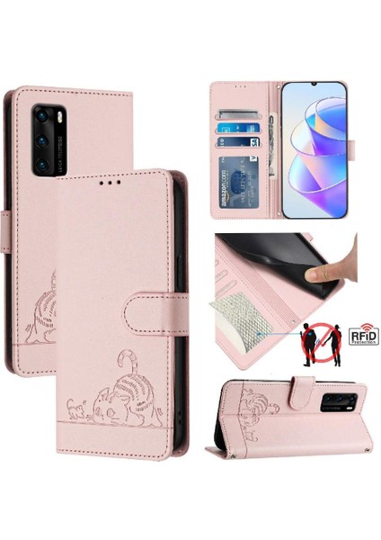 Huawei P40 Için Kılıf Cüzdan Kapak Çevirin Kedi Rfıd Kart Yuvası Tutucu Kickstand (Yurt Dışından) indirimleri