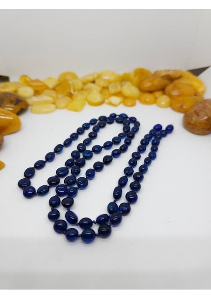 Safir Mavi Damla Kehribar Yetişkin Kolye (Blue Amber)