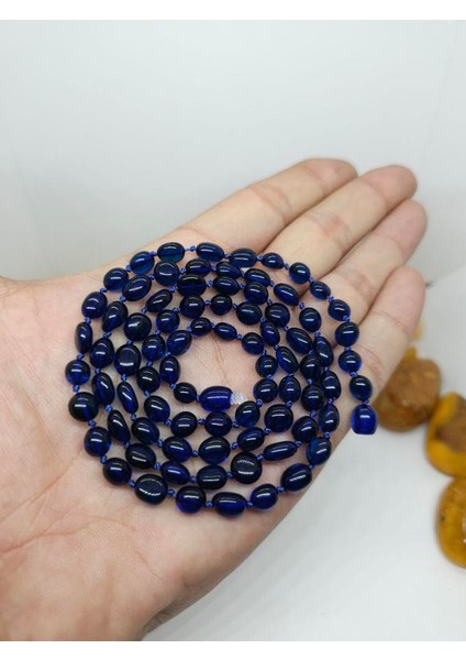 Safir Mavi Damla Kehribar Yetişkin Kolye (Blue Amber)