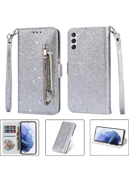 Samsung Galaxy S23 Artı Glitter Cüzdan Kılıf Bilek Için Fermuarlı Cebi Durumda (Yurt Dışından)