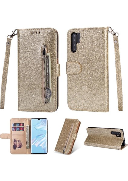 Huawei P30 Pro Glitter Cüzdan Kılıf Için Fermuarlı Cebi Durumda Pu Deri Kart (Yurt Dışından)