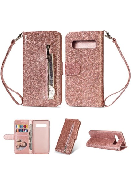 Samsung Galaxy S10 Artı Pu Deri Glitter Cüzdan Için Fermuarlı Cebi Durumda (Yurt Dışından)