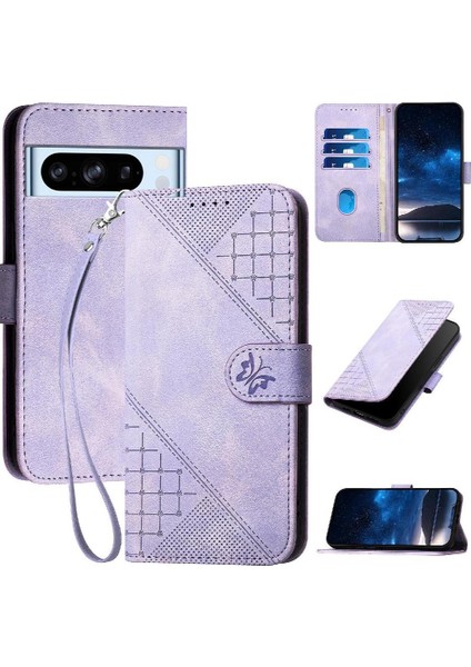 Mays Boutique Google Pixel 8 Pro ve Kredi Kartı Yuvası Kabartmalı Kelebek Için Flip Case (Yurt Dışından)