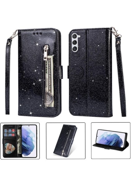 Samsung Galaxy S23 Artı Glitter Cüzdan Kılıf Bilek Için Fermuarlı Cebi Durumda (Yurt Dışından)