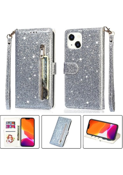 IPhone 13 Mini Manyetik Kapatma Glitter Cüzdan Pu Için Fermuarlı Cebi Durumda (Yurt Dışından)