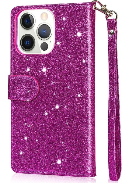 IPhone 14 Için Fermuarlı Cebi Durumda Pro Manyetik Kapatma Pu Deri Glitter (Yurt Dışından)