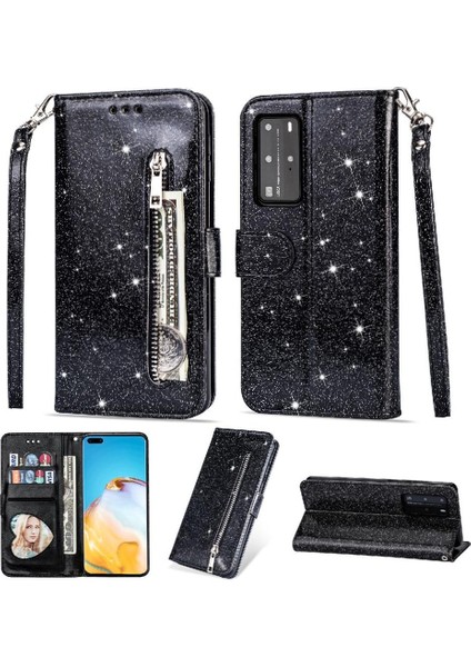 Huawei P40 Lite Için Fermuar Cep Durumda Pu Deri Bilek Kayışı Kart Tutucu (Yurt Dışından)