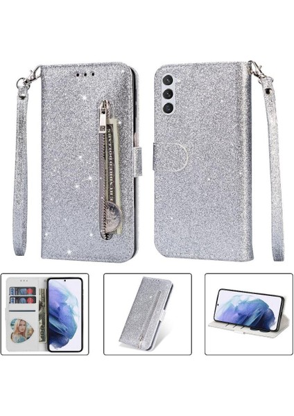 Samsung Galaxy S23 Glitter Cüzdan Kılıf Bilek Kayışı Için Fermuarlı Cebi Durumda (Yurt Dışından)