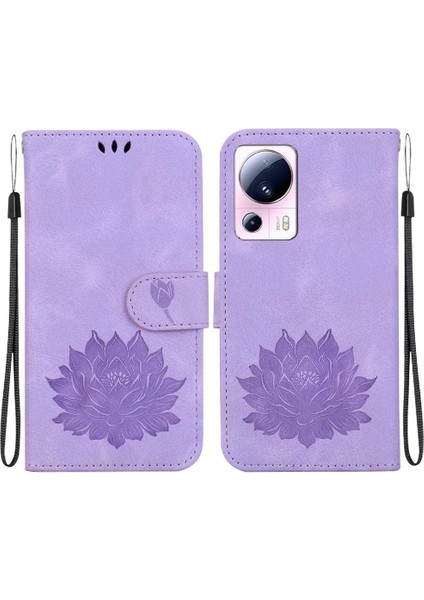 Xiaomi 13 Lite Kabartma Lotus Çiçek Kickstand Kickstand Için Flip Case (Yurt Dışından)