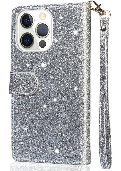 IPhone 13 Için Fermuar Cep Durumda Pro Max Pu Deri Glitter Cüzdan Kılıf (Yurt Dışından)
