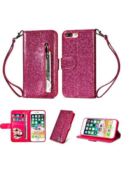 IPhone 7 Için Fermuar Cep Durumda Artı/iphone 8 Artı Bilek Kayışı Glitter Pu (Yurt Dışından)