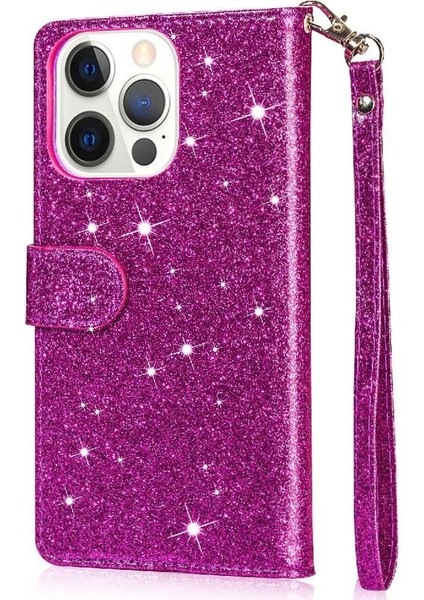 IPhone 13 Için Fermuar Cep Durumda Pro Max Pu Deri Glitter Cüzdan Kılıf (Yurt Dışından)