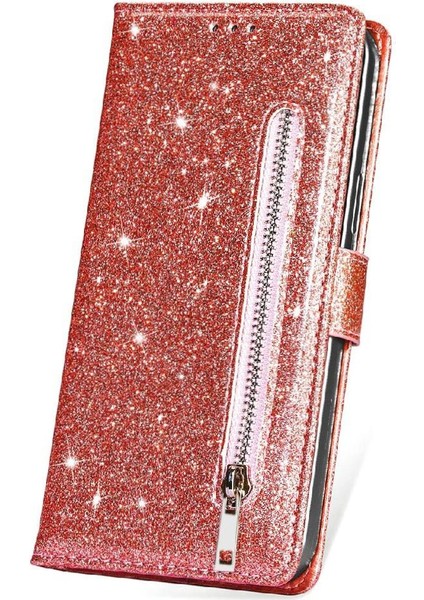 IPhone 15 Için Fermuar Cep Durumda Artı Glitter Cüzdan Kılıf Manyetik Pu (Yurt Dışından)