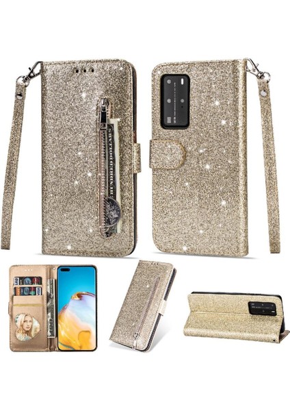 Huawei P40 Lite Için Fermuar Cep Durumda Pu Deri Bilek Kayışı Kart Tutucu (Yurt Dışından)