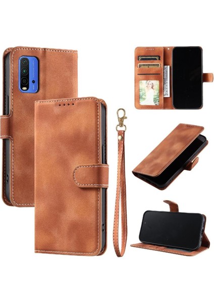 Xiaomi Redmi Için Flip Case 9t Kickstand Bilek Kayışı Manyetik Cüzdan Kart (Yurt Dışından)