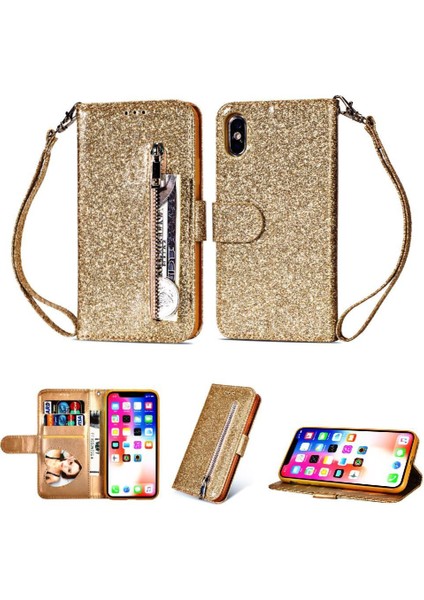 IPhone x Için Fermuarlı Cebi Durumda/iphone Xs Glitter Cüzdan Kılıf Kart Tutucu (Yurt Dışından)