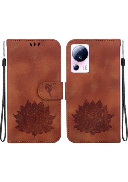 Xiaomi 13 Lite Kabartma Lotus Çiçek Kickstand Kickstand Için Flip Case (Yurt Dışından)