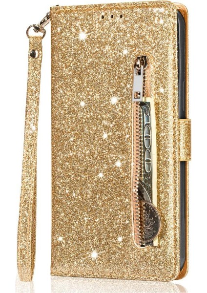 IPhone 14 Için Fermuar Cep Durumda Artı Pu Deri Kart Tutucu Glitter Vaka (Yurt Dışından)