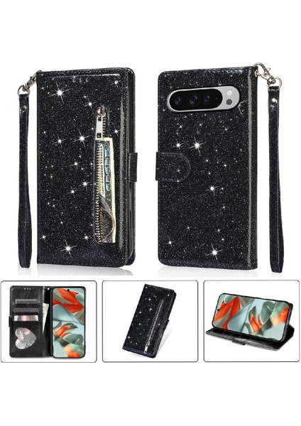Google Piksel 9/9 Pro Bilek Kayışı Glitter Cüzdan Pu Için Fermuarlı Cebi Durumda (Yurt Dışından)