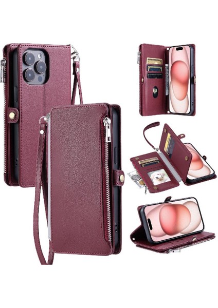 IPhone 16 Için Crossbody Durumda Pro Max Fermuar Faturaları Yuvası Uzun Kordon 9 (Yurt Dışından)