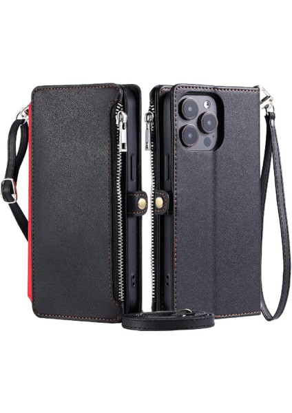 IPhone 15 Pro Fermuar Faturaları Yuvası Için Crossbody Durumda Rfıd Engelleme Uzun 9 (Yurt Dışından)