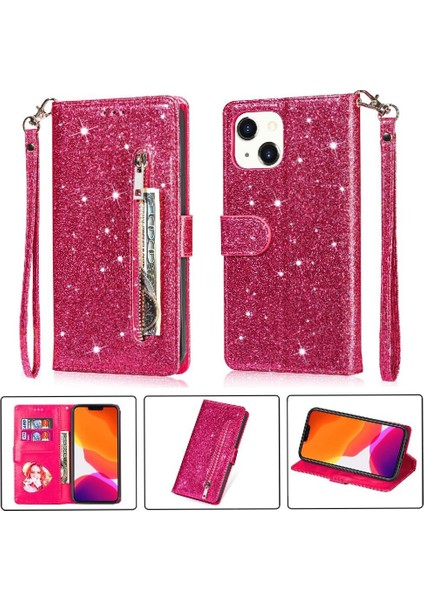 IPhone 14 Için Fermuar Cep Durumda Artı Pu Deri Kart Tutucu Glitter Vaka (Yurt Dışından)