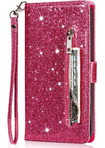 IPhone 14 Için Fermuar Cep Durumda Artı Pu Deri Kart Tutucu Glitter Vaka (Yurt Dışından)