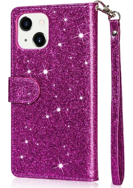 IPhone 15 Için Fermuar Cep Durumda Artı Glitter Cüzdan Kılıf Manyetik Pu (Yurt Dışından)
