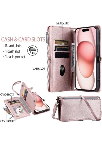 IPhone 16 Için Crossbody Durumda Pro Max Fermuar Faturaları Yuvası Uzun Kordon 9 (Yurt Dışından)