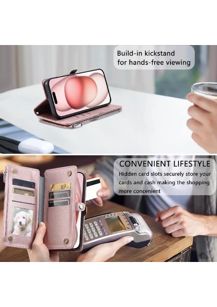 IPhone 16 Için Crossbody Durumda Pro Max Fermuar Faturaları Yuvası Uzun Kordon 9 (Yurt Dışından)