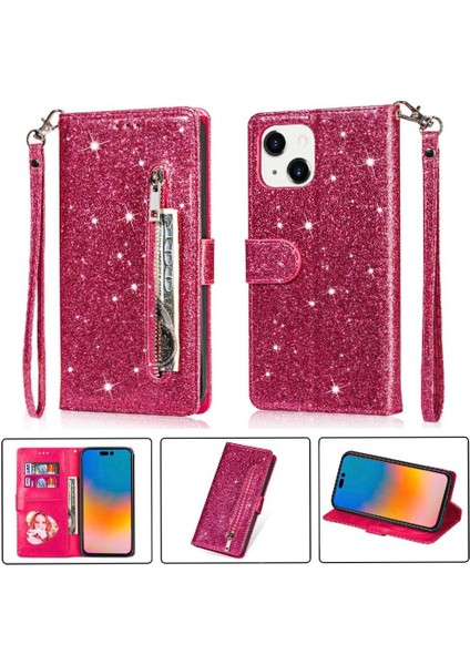 IPhone 14 Için Fermuar Cep Durumda Pro Max Kart Tutucu Pu Deri Glitter (Yurt Dışından)