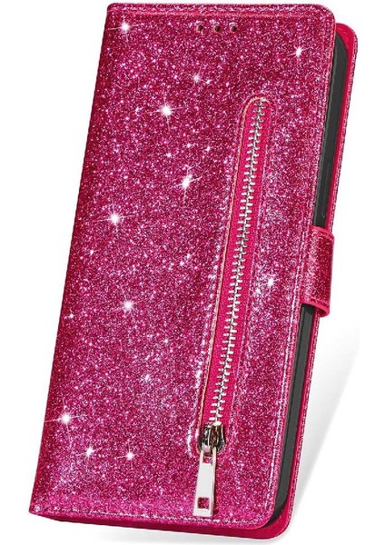 IPhone 14 Için Fermuar Cep Durumda Pro Max Kart Tutucu Pu Deri Glitter (Yurt Dışından)
