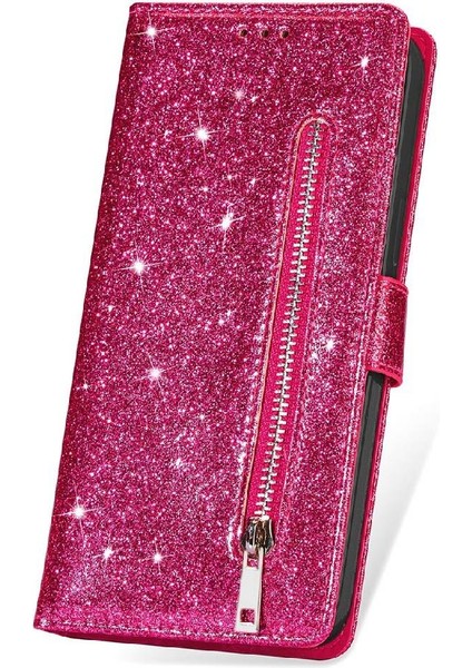 IPhone 15 Için Fermuar Cep Durumda Artı Glitter Cüzdan Kılıf Manyetik Pu (Yurt Dışından)