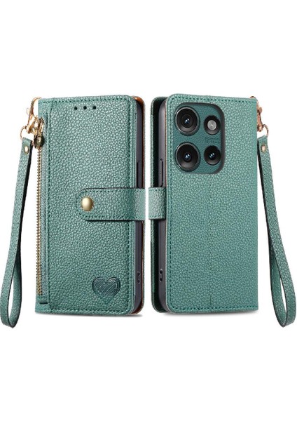 Motorola Kenar 2024 Fermuar Aşk Darbeye Deri Kılıf Için Flip Case (Yurt Dışından)