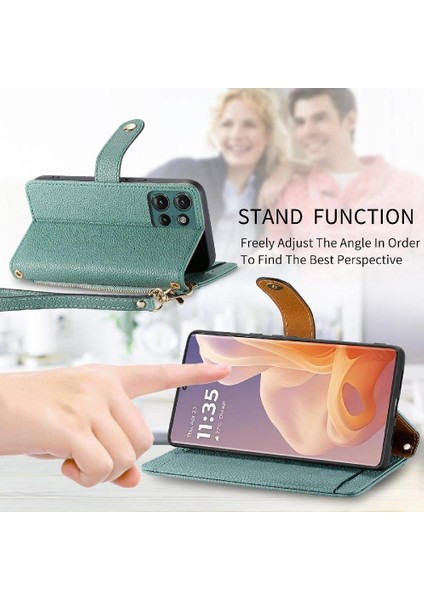 Motorola Kenar 2024 Fermuar Aşk Darbeye Deri Kılıf Için Flip Case (Yurt Dışından)