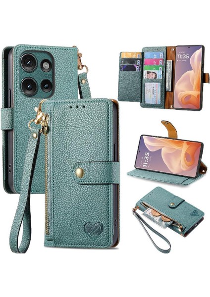 Motorola Kenar 2024 Fermuar Aşk Darbeye Deri Kılıf Için Flip Case (Yurt Dışından)