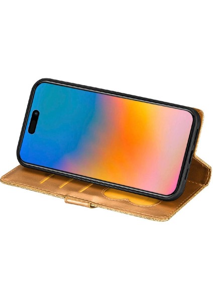 IPhone 15 Için Fermuar Cep Durumda Artı Glitter Cüzdan Kılıf Manyetik Pu (Yurt Dışından)