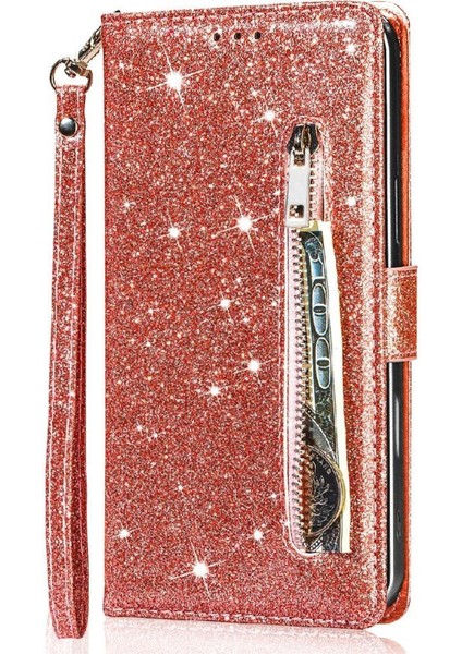 IPhone 16 Pro Pu Deri Manyetik Kapatma Glitter Için Fermuarlı Cebi Durumda (Yurt Dışından)