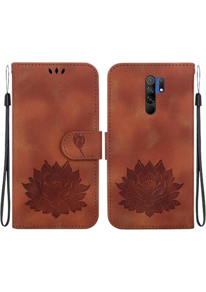 Xiaomi Redmi 9 Başbakan Kabartma Lotus Çiçek Manyetik Cüzdan Için Flip Case (Yurt Dışından)