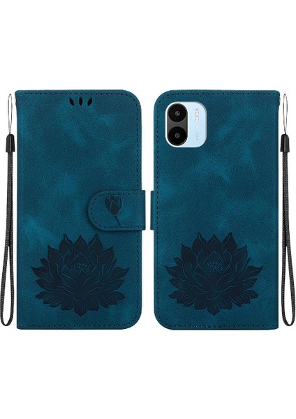 Xiaomi Redmi A1 Kickstand Kabartma Lotus Çiçek Manyetik Için Flip Case (Yurt Dışından)