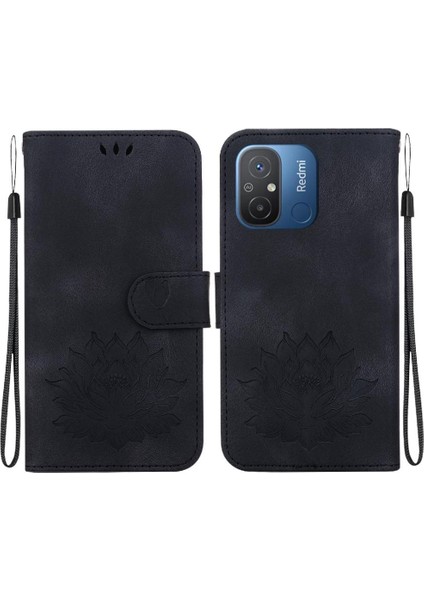 Xiaomi Redmi 12C Kickstand Kickstand Cüzdan Kabartma Lotus Için Flip Case (Yurt Dışından)