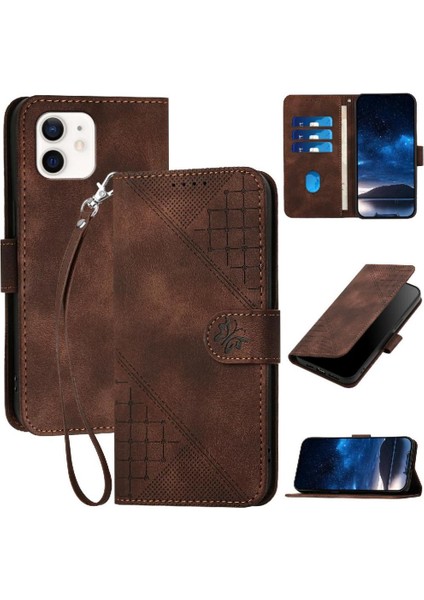 Ayrılabilir El Kayışı Kabartmalı Kelebek ile IPhone 12 Mini Için Flip Case (Yurt Dışından)