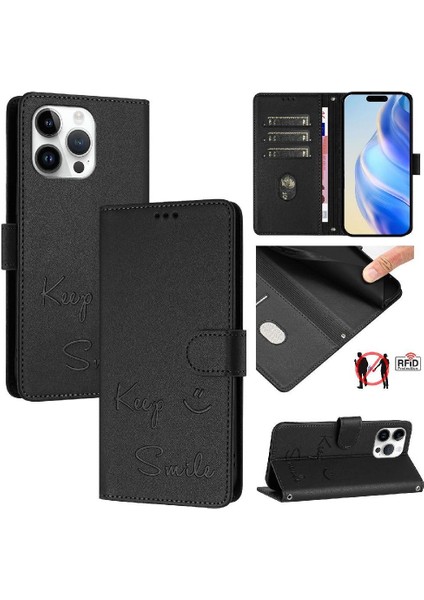 IPhone 14 Için Kılıf Pro Max Kapak Çevirin Pu Deri Rfıd Engelleme Kart Tutucu (Yurt Dışından)